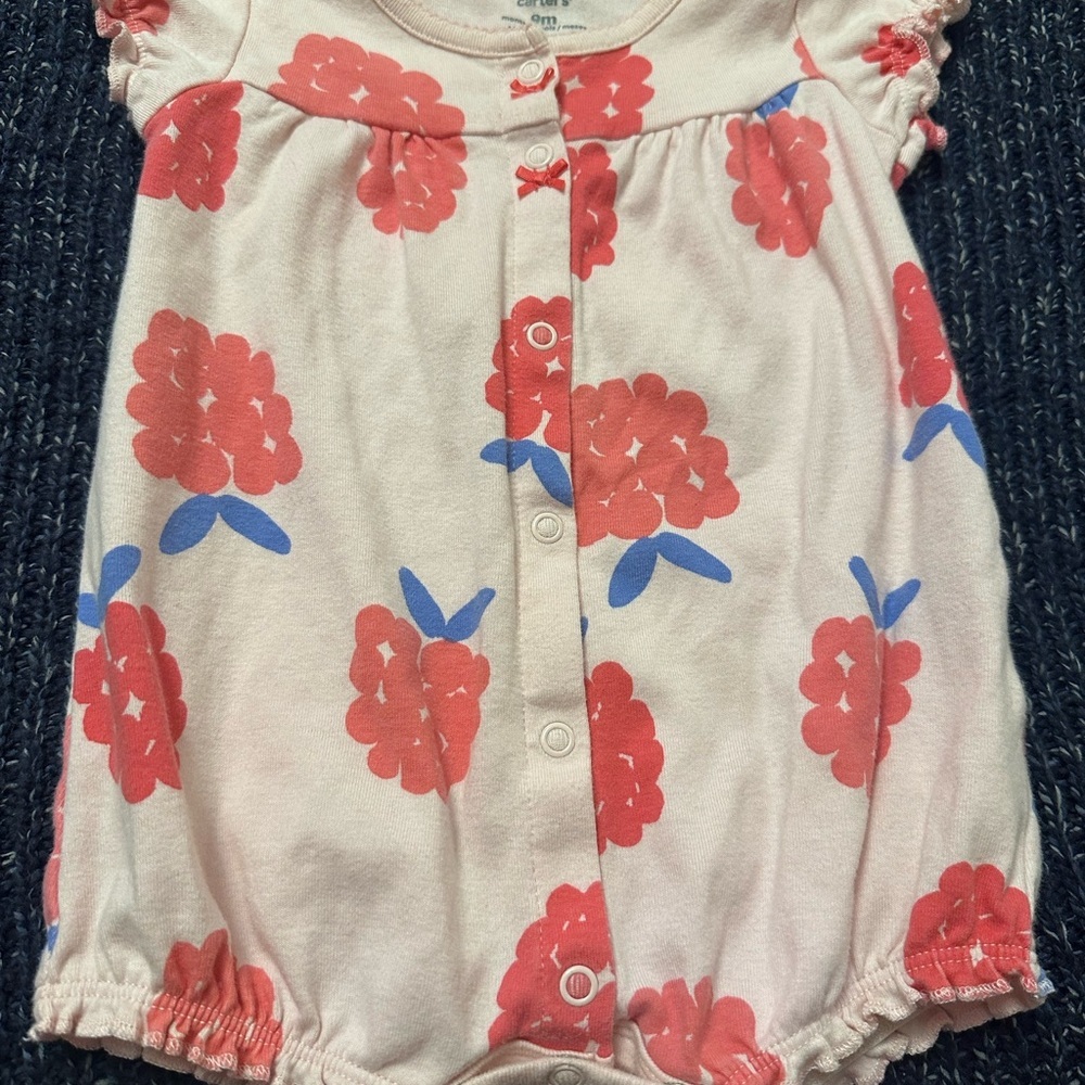 Baby Girl Romper Bundle | 9 Months | Carter’s | Floral & Coral Summer Set - Picture 4 of 9
